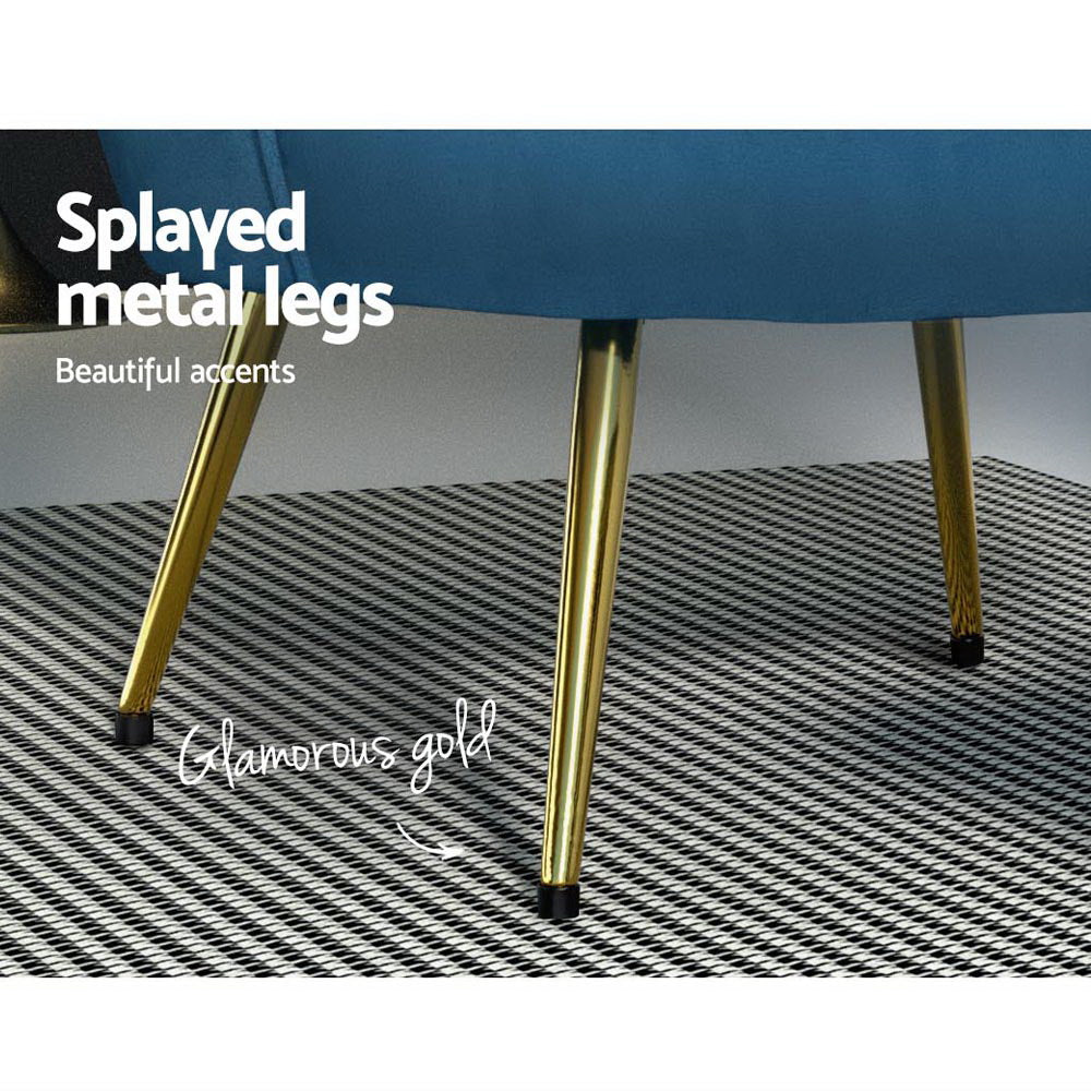 Navy Velvet Retro Accent Feature Shell Chair - Homecoze