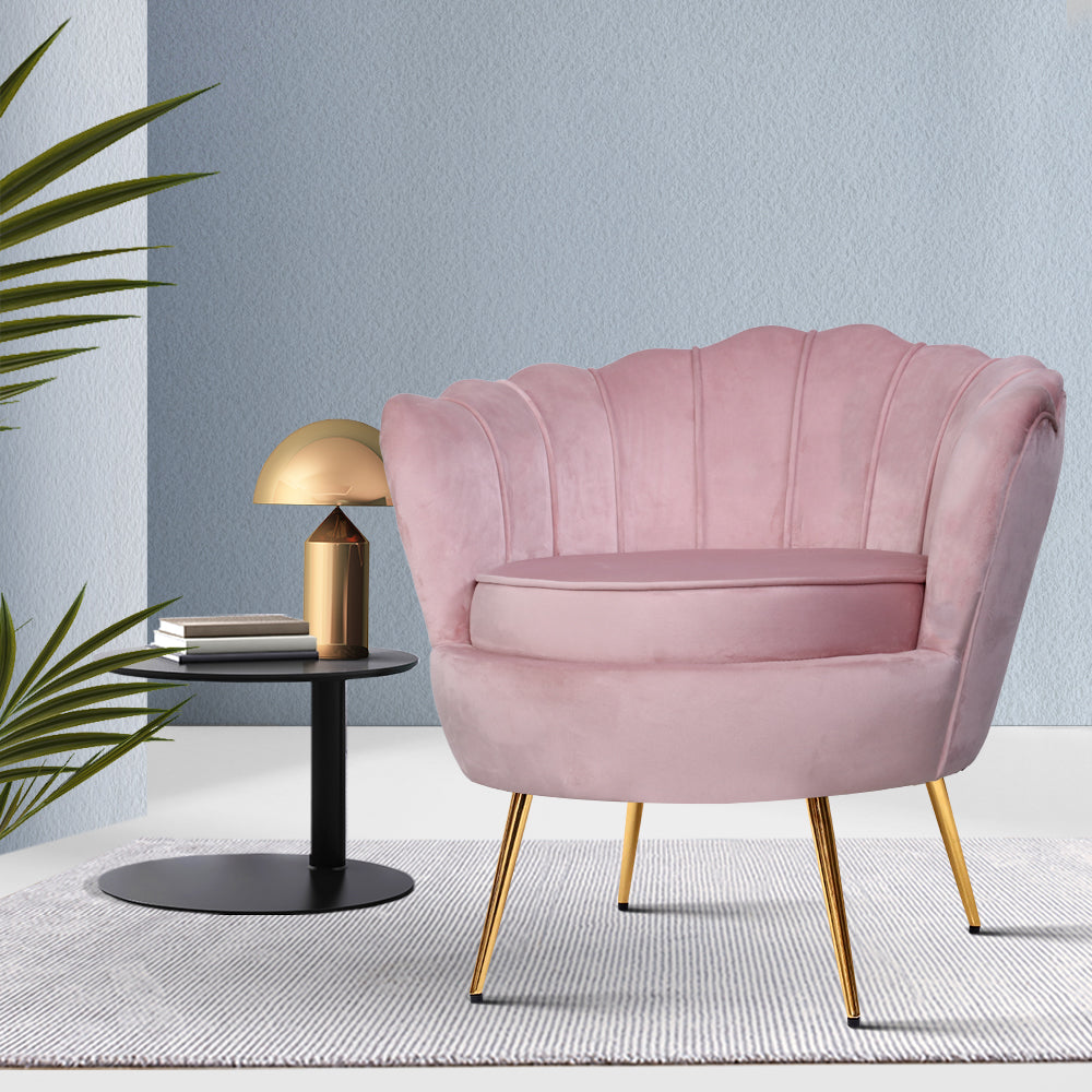 Pink Velvet Retro Accent Feature Shell Chair - Homecoze