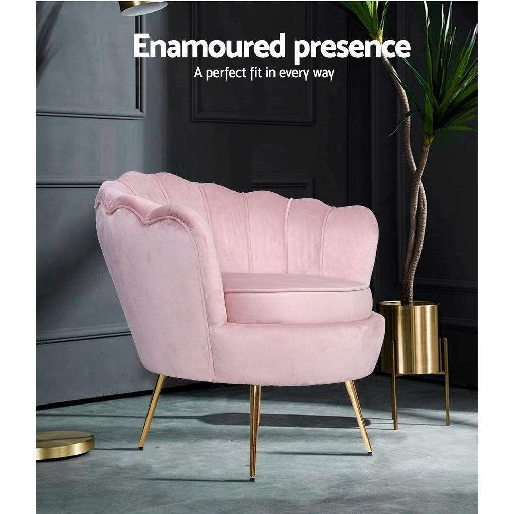 Pink Velvet Retro Accent Feature Shell Chair - Homecoze