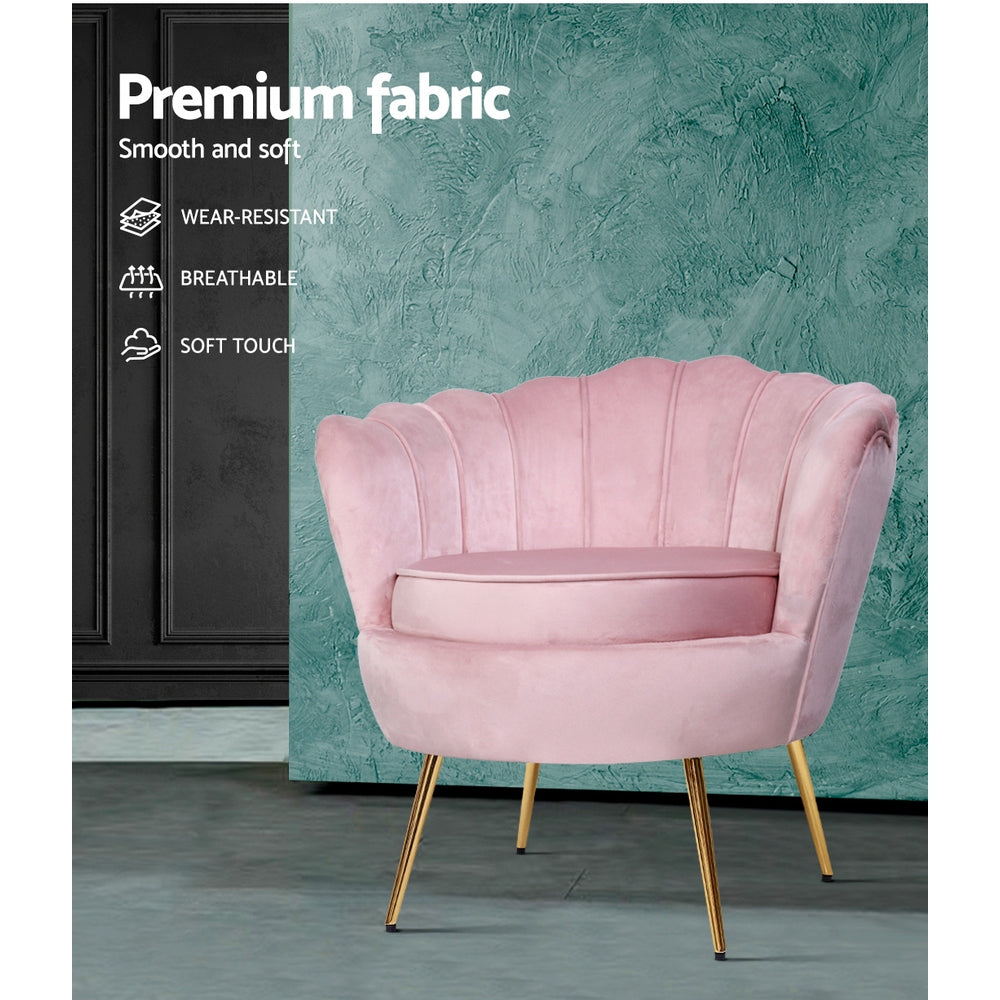 Pink Velvet Retro Accent Feature Shell Chair - Homecoze