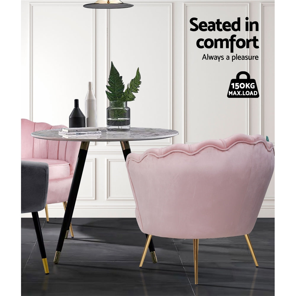 Pink Velvet Retro Accent Feature Shell Chair - Homecoze