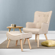 Fabric Feature Armchair with Ottoman - Beige - Homecoze