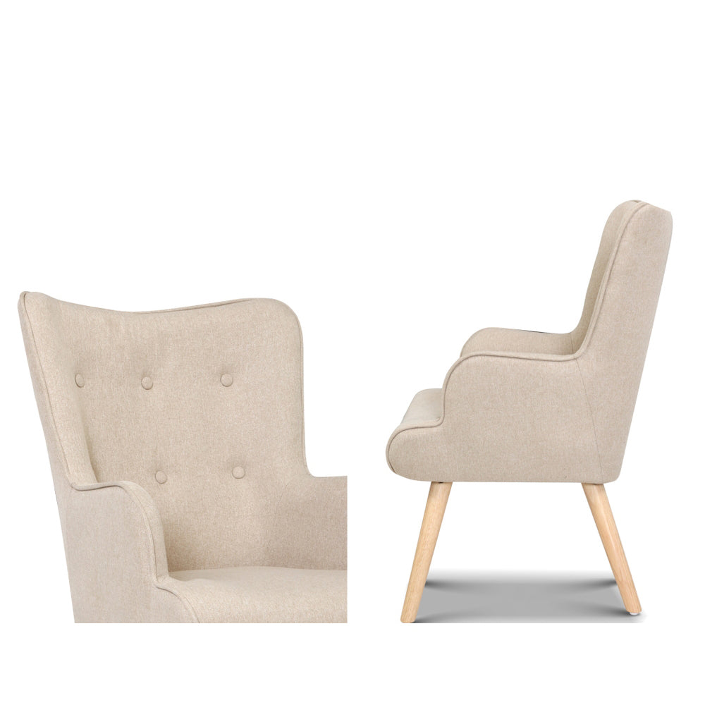 Fabric Feature Armchair with Ottoman - Beige - Homecoze