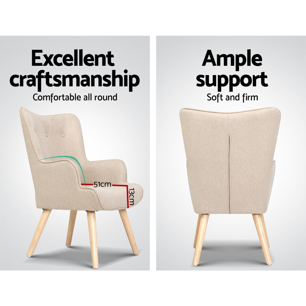 Fabric Feature Armchair with Ottoman - Beige - Homecoze
