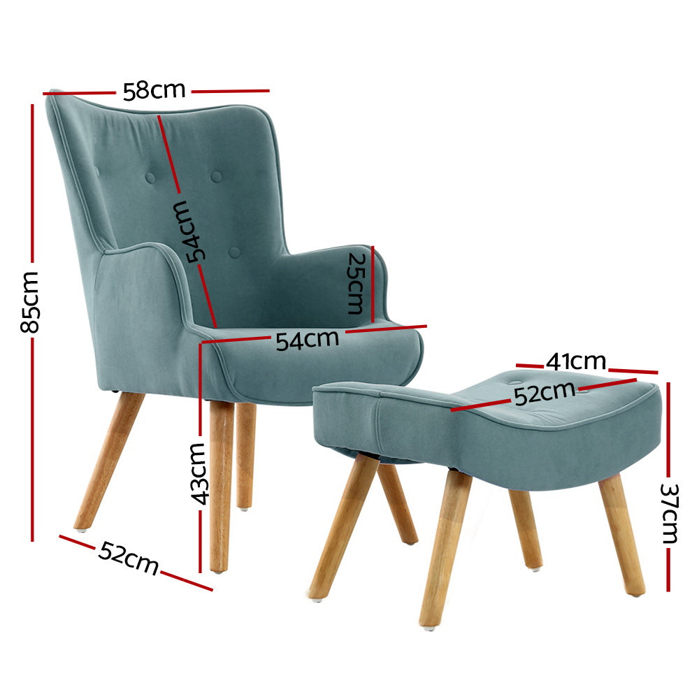 Fabric Feature Armchair with Ottoman - Blue - Homecoze