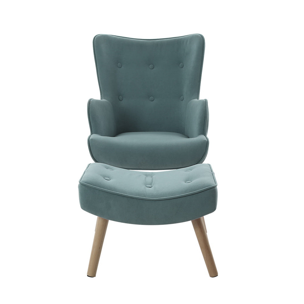 Fabric Feature Armchair with Ottoman - Blue - Homecoze