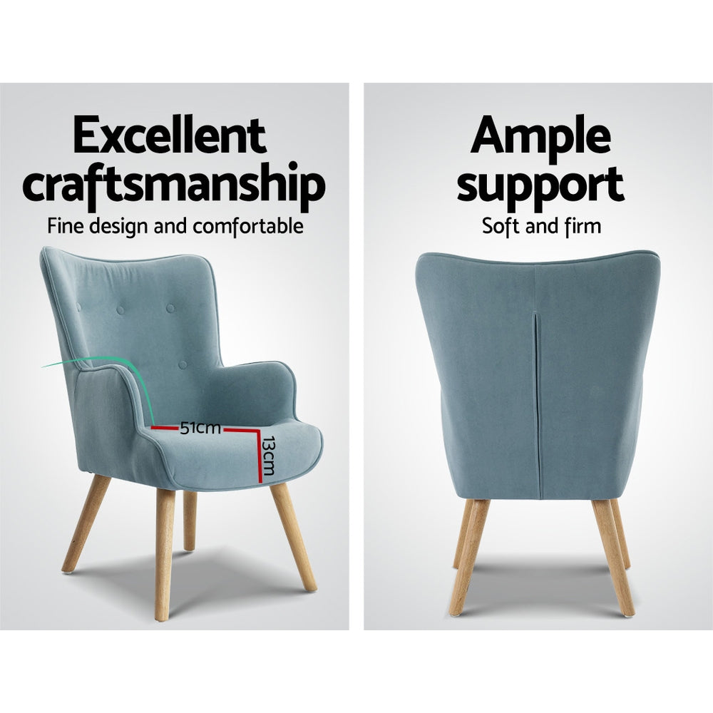 Fabric Feature Armchair with Ottoman - Blue - Homecoze