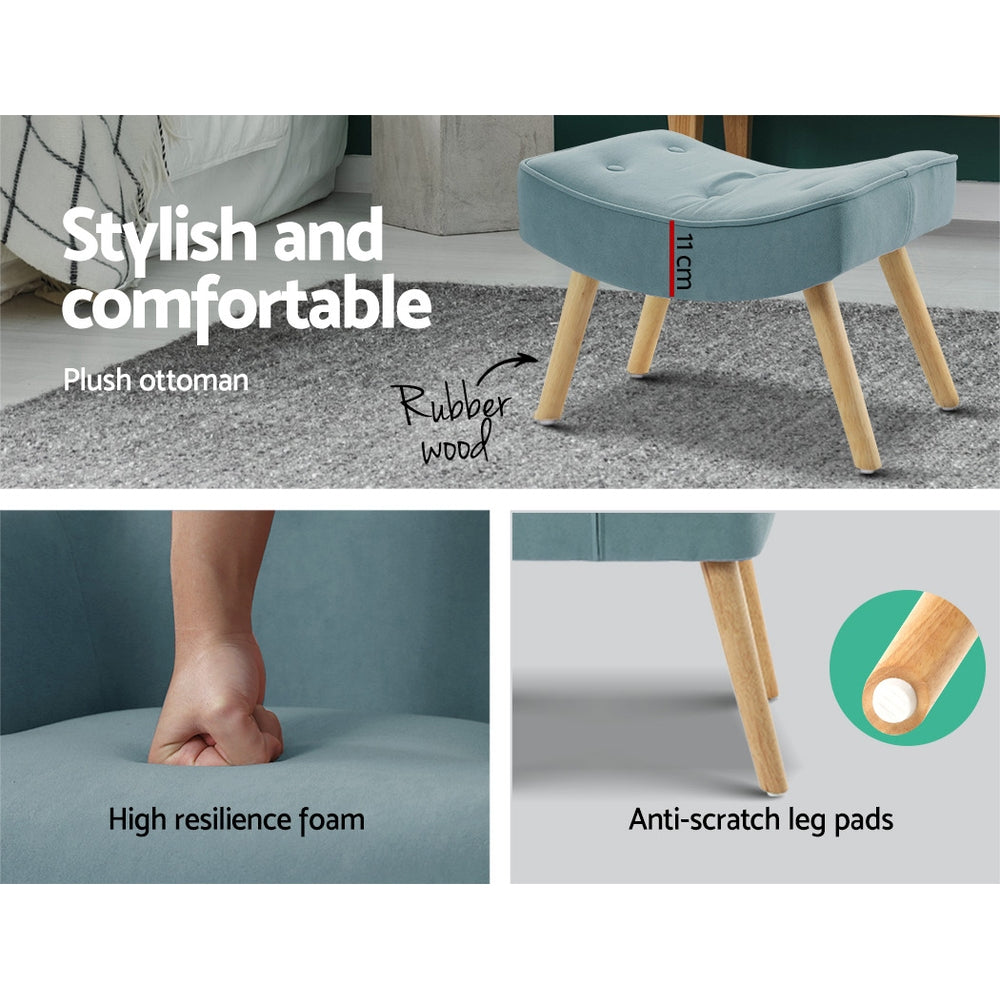 Fabric Feature Armchair with Ottoman - Blue - Homecoze