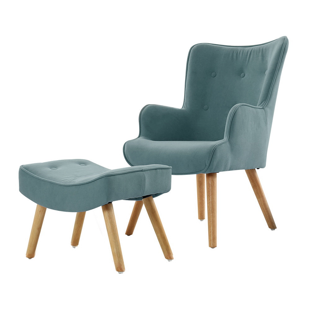 Fabric Feature Armchair with Ottoman - Blue - Homecoze