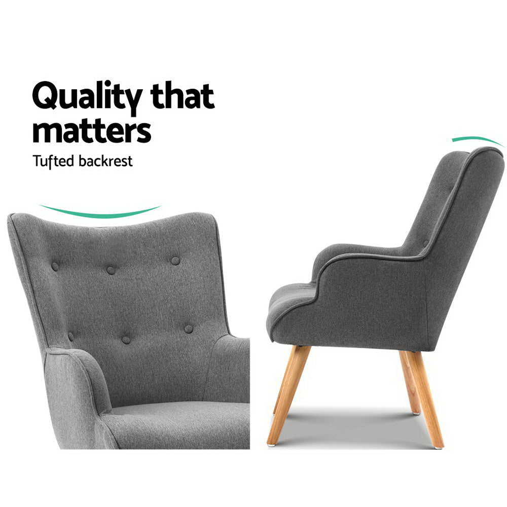 Fabric Feature Armchair with Ottoman - Grey - Homecoze