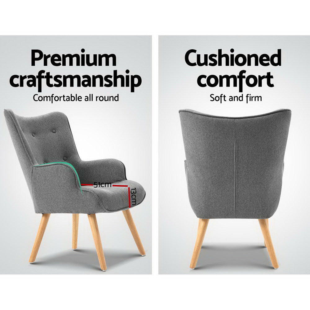 Fabric Feature Armchair with Ottoman - Grey - Homecoze