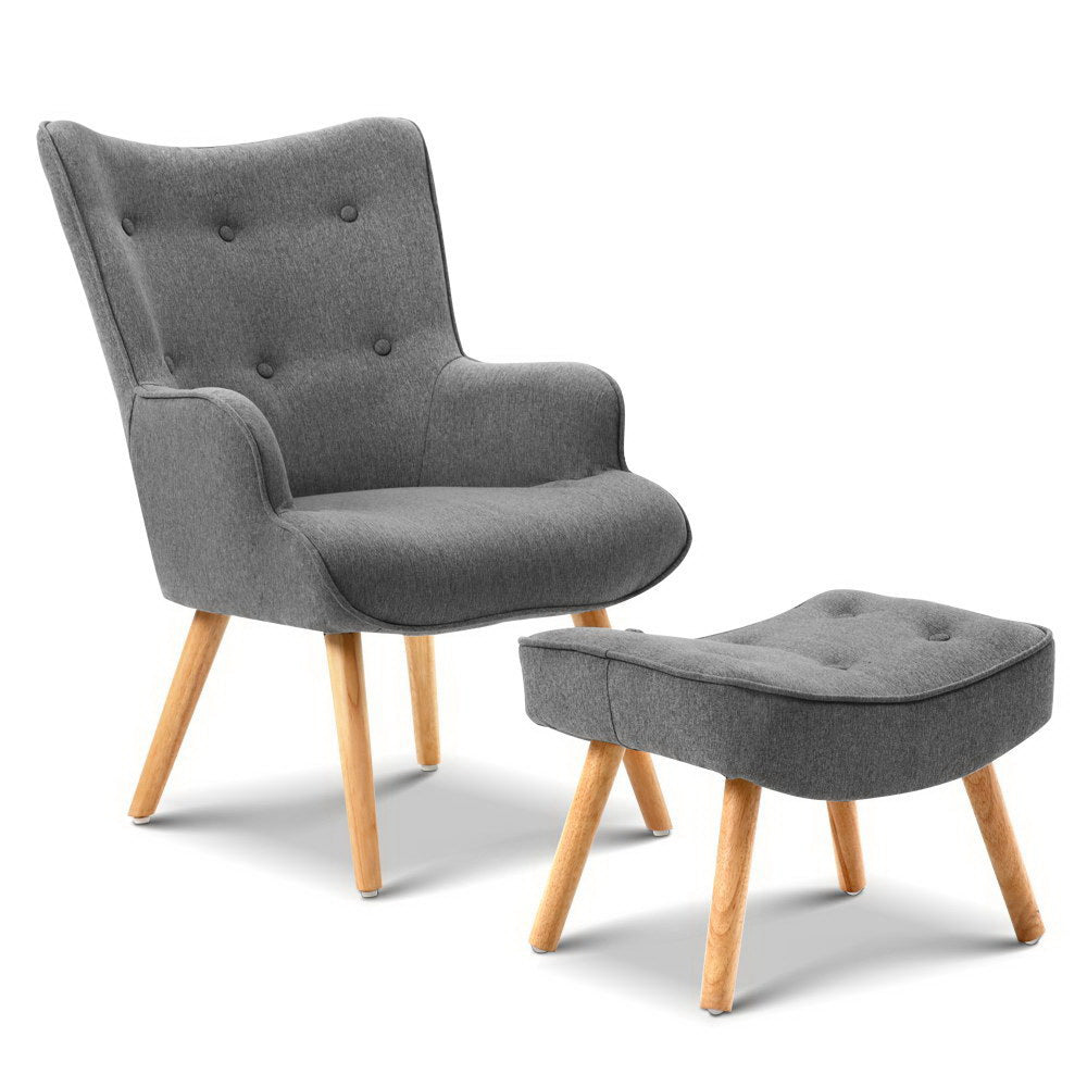 Fabric Feature Armchair with Ottoman - Grey - Homecoze