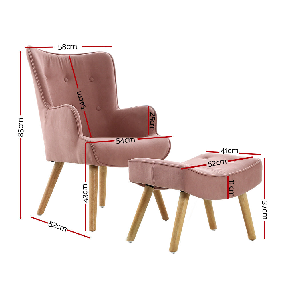 Fabric Feature Armchair with Ottoman - Pink - Homecoze