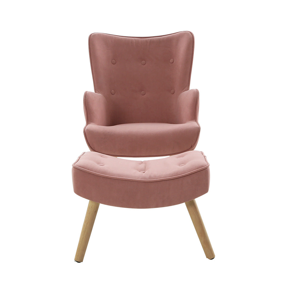 Fabric Feature Armchair with Ottoman - Pink - Homecoze