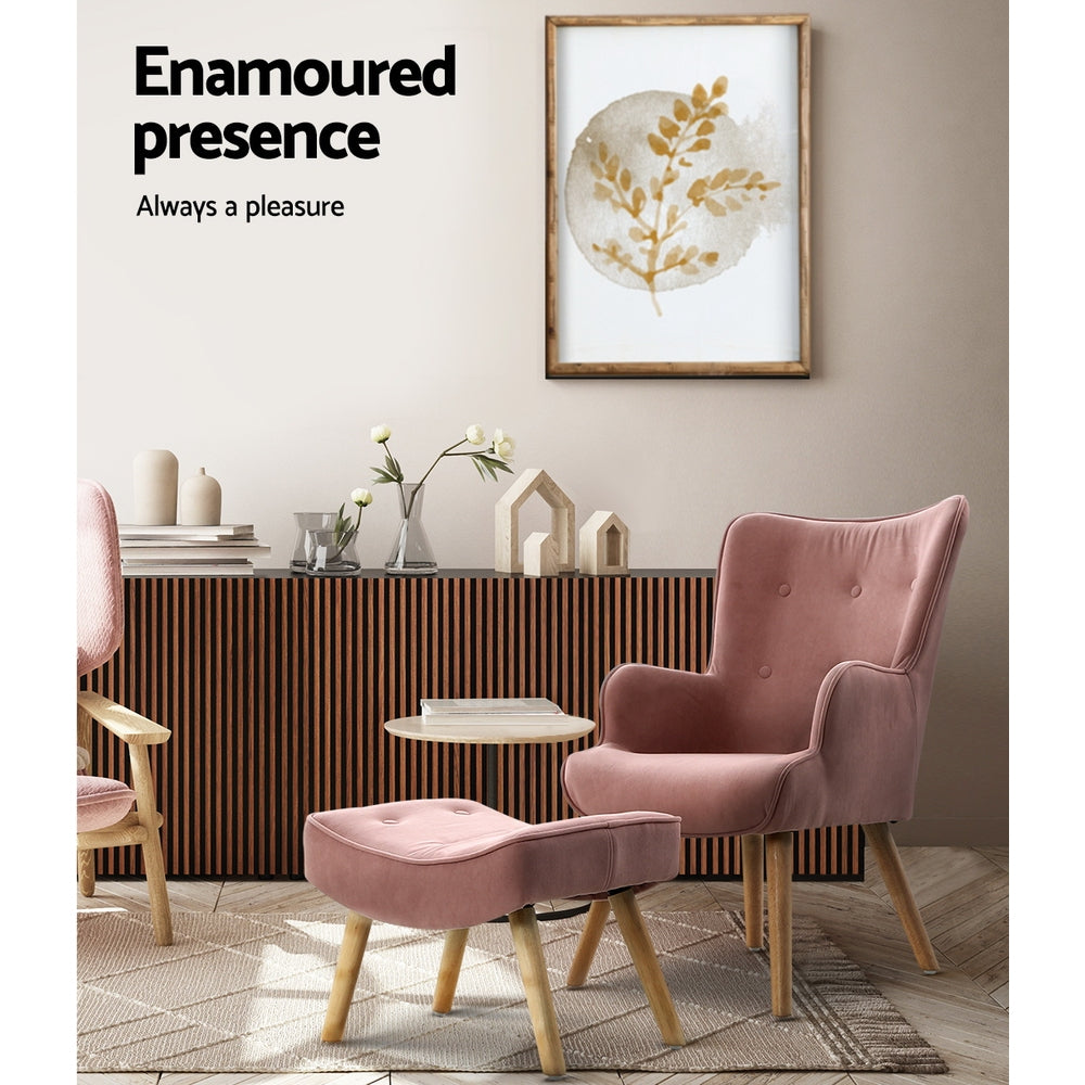 Fabric Feature Armchair with Ottoman - Pink - Homecoze