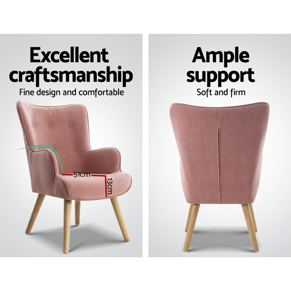 Fabric Feature Armchair with Ottoman - Pink - Homecoze