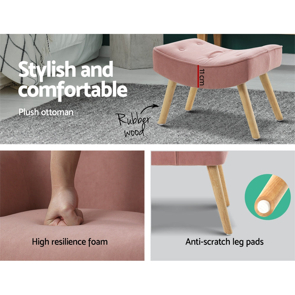 Fabric Feature Armchair with Ottoman - Pink - Homecoze