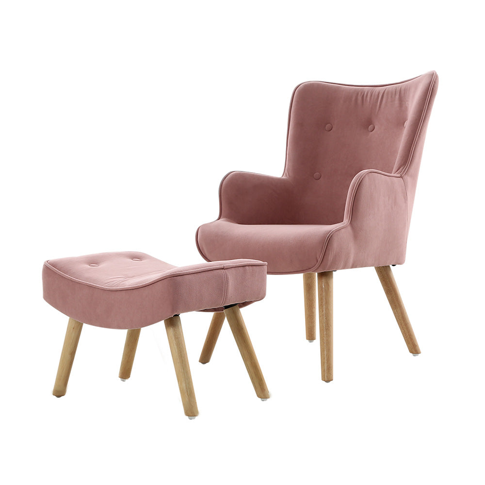 Fabric Feature Armchair with Ottoman - Pink - Homecoze