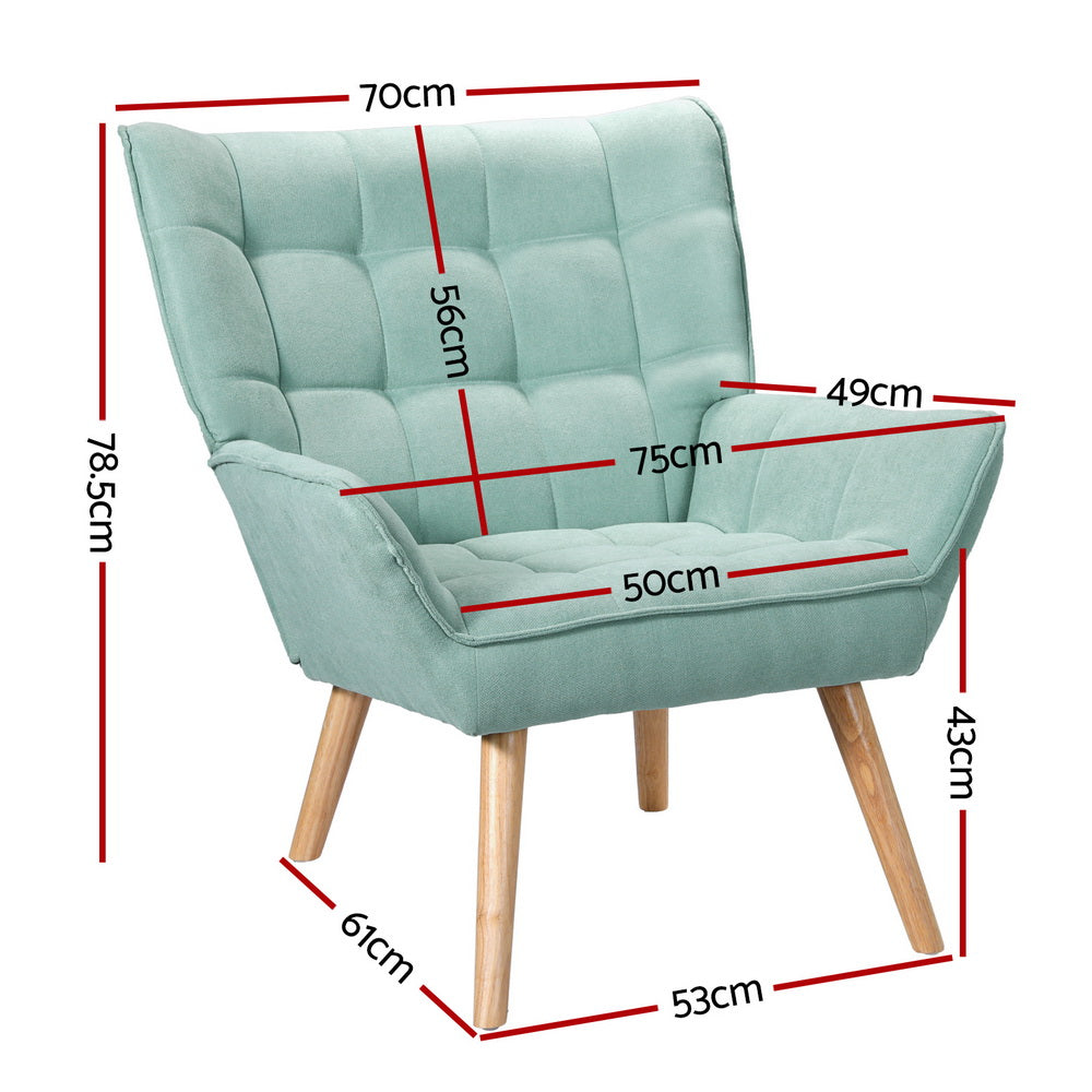 Modern Low-Set Accent Chair with Faux Linen Fabric - Blue - Homecoze
