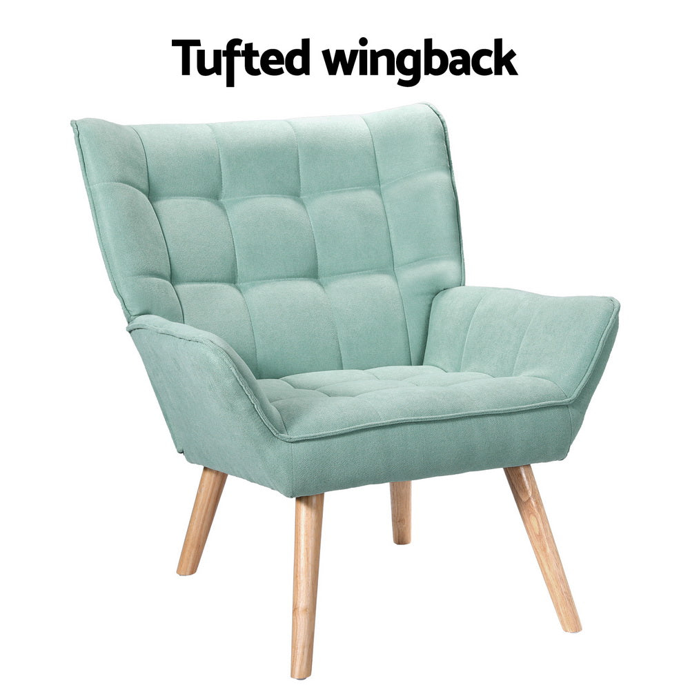 Modern Low-Set Accent Chair with Faux Linen Fabric - Blue - Homecoze