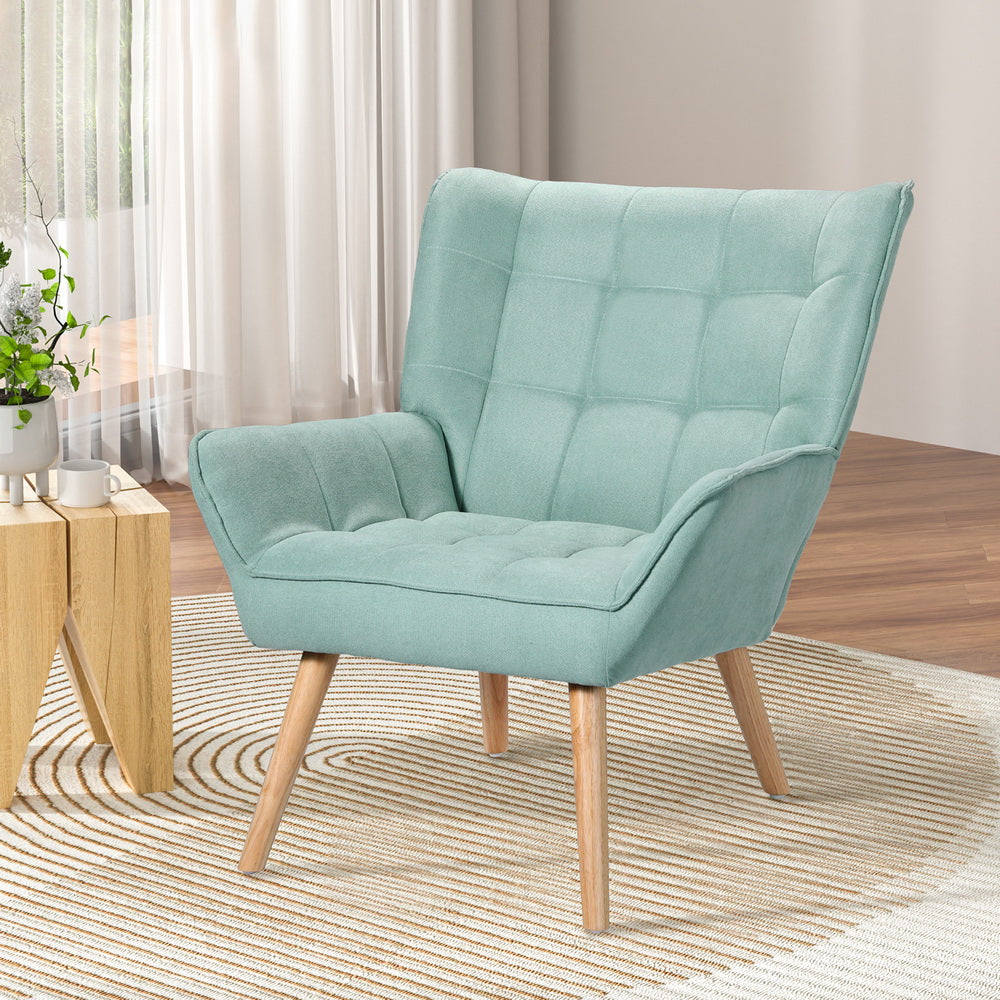 Modern Low-Set Accent Chair with Faux Linen Fabric - Blue - Homecoze