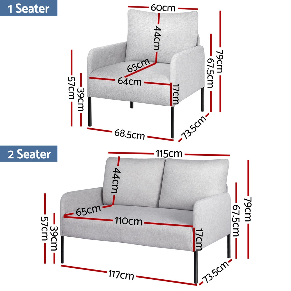 Artiss Armchair 4 Seater Sofa Set Pillow Gery Kane - Homecoze