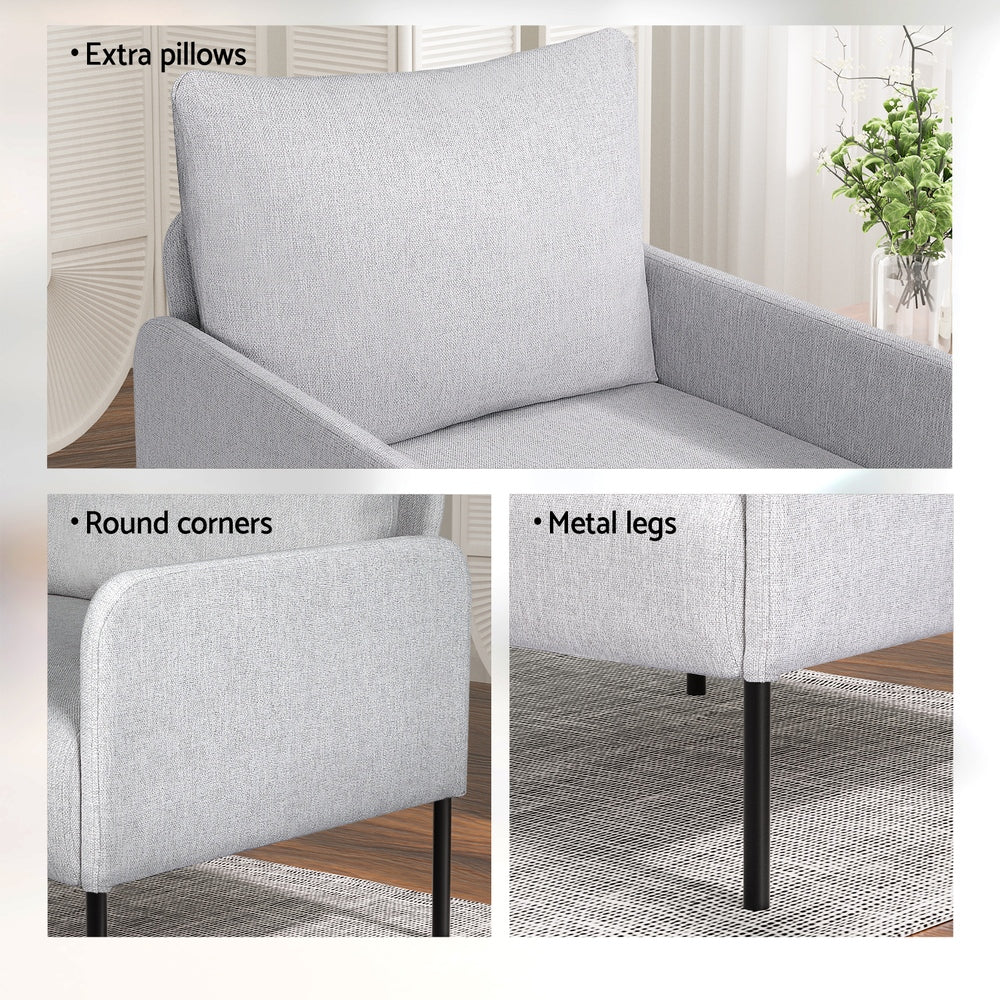 Artiss Armchair 4 Seater Sofa Set Pillow Gery Kane - Homecoze