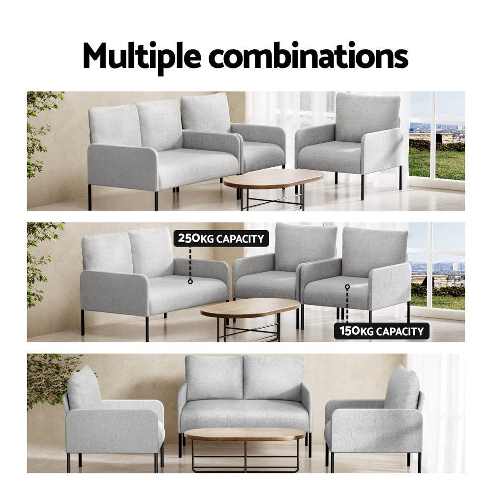 Artiss Armchair 4 Seater Sofa Set Pillow Gery Kane - Homecoze