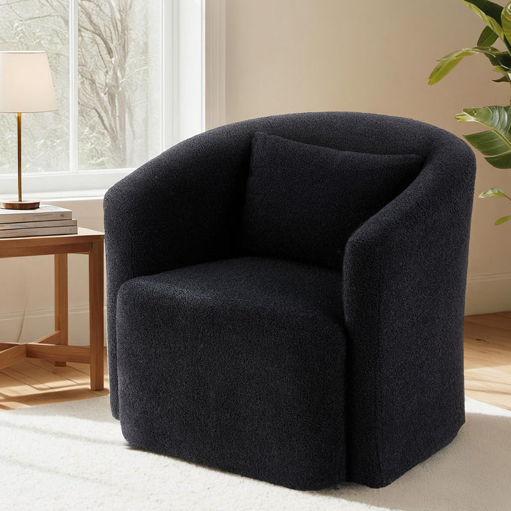 Amira Sherpa Swivel Armchair – Charcoal Black - Homecoze
