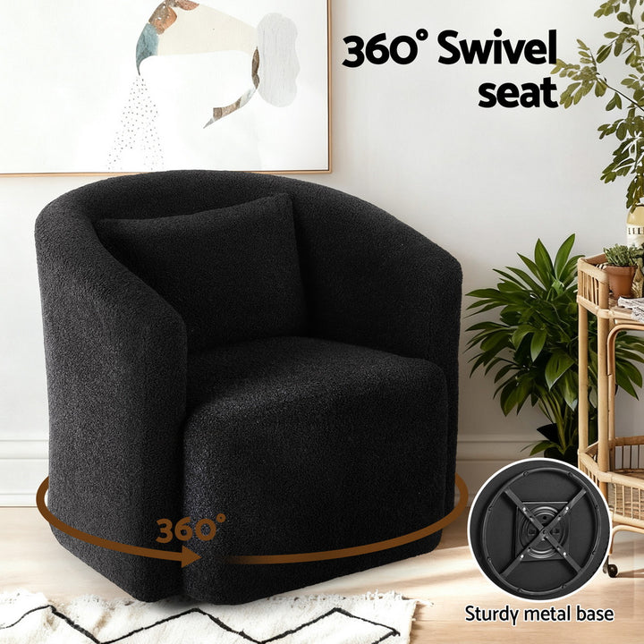 Amira Sherpa Swivel Armchair – Charcoal Black - Homecoze