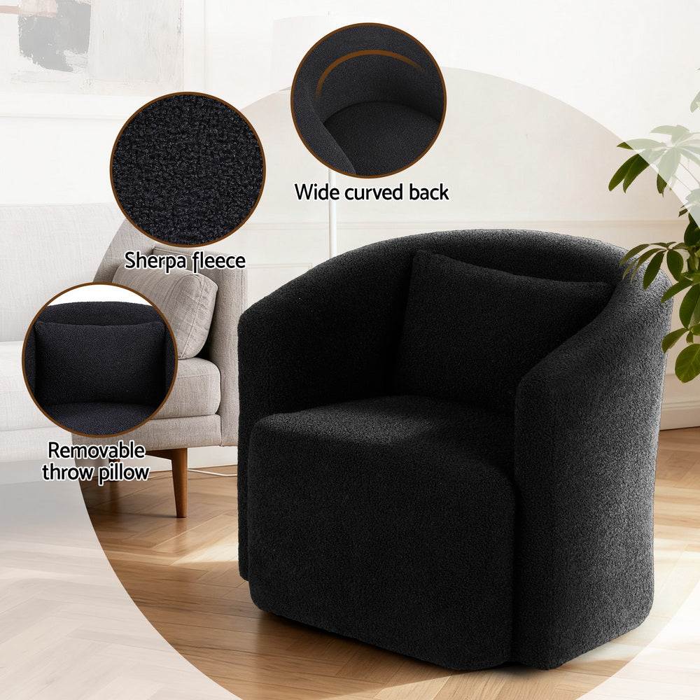 Amira Sherpa Swivel Armchair – Charcoal Black - Homecoze