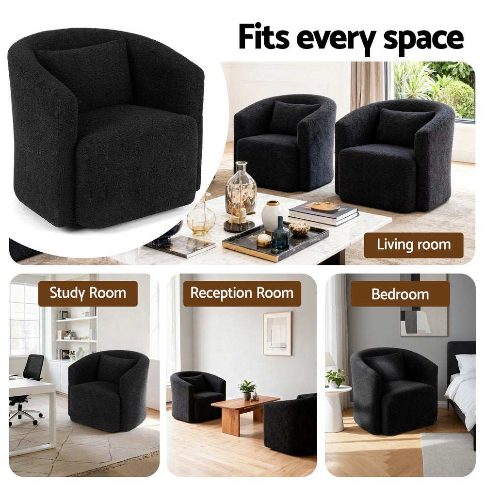 Amira Sherpa Swivel Armchair – Charcoal Black - Homecoze