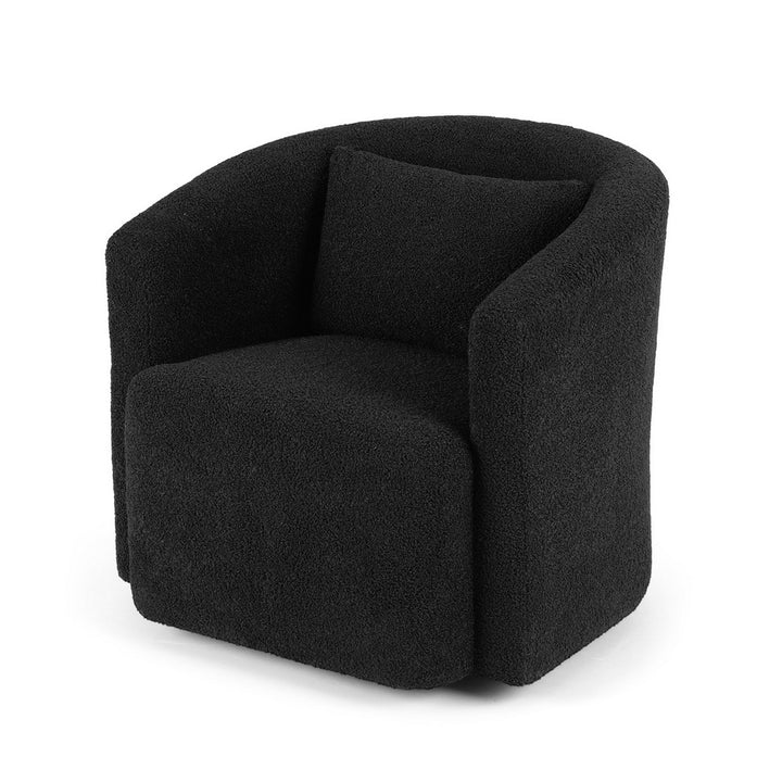 Amira Sherpa Swivel Armchair – Charcoal Black - Homecoze