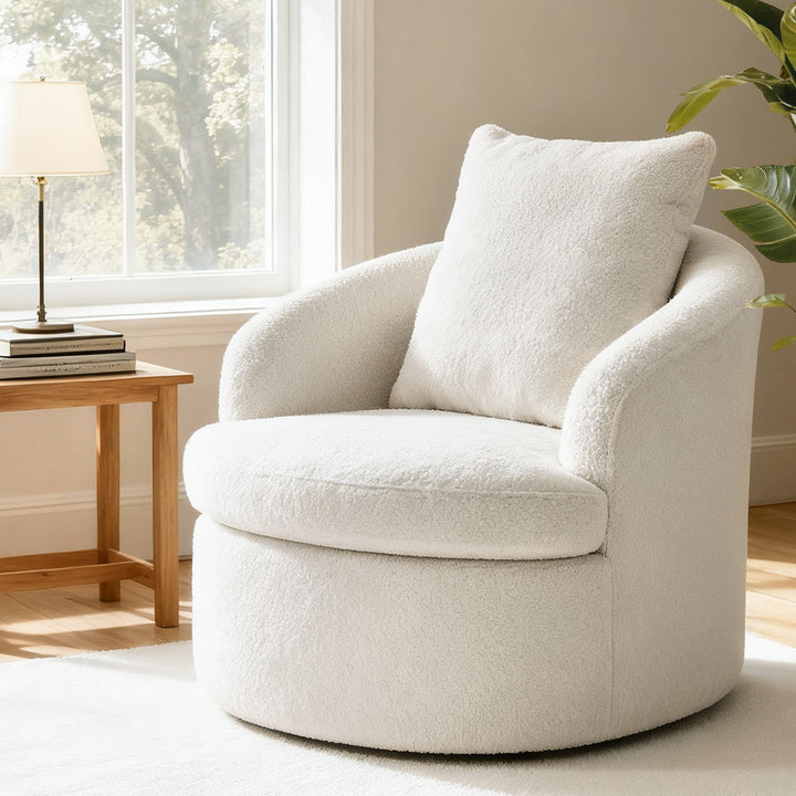 Mira Sherpa Swivel Armchair – White - Homecoze