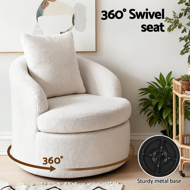 Mira Sherpa Swivel Armchair – White - Homecoze
