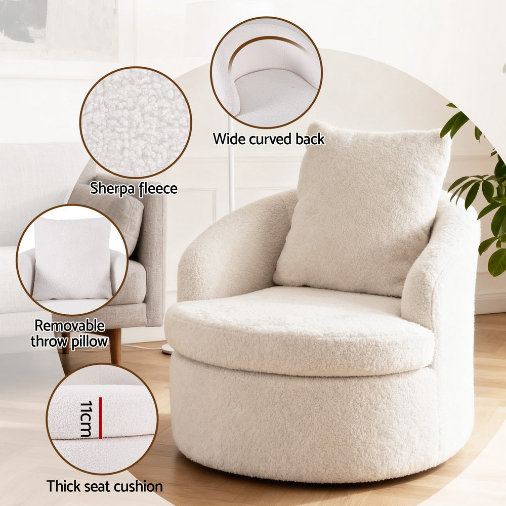 Mira Sherpa Swivel Armchair – White - Homecoze