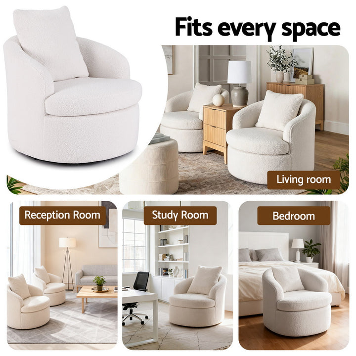 Mira Sherpa Swivel Armchair – White - Homecoze