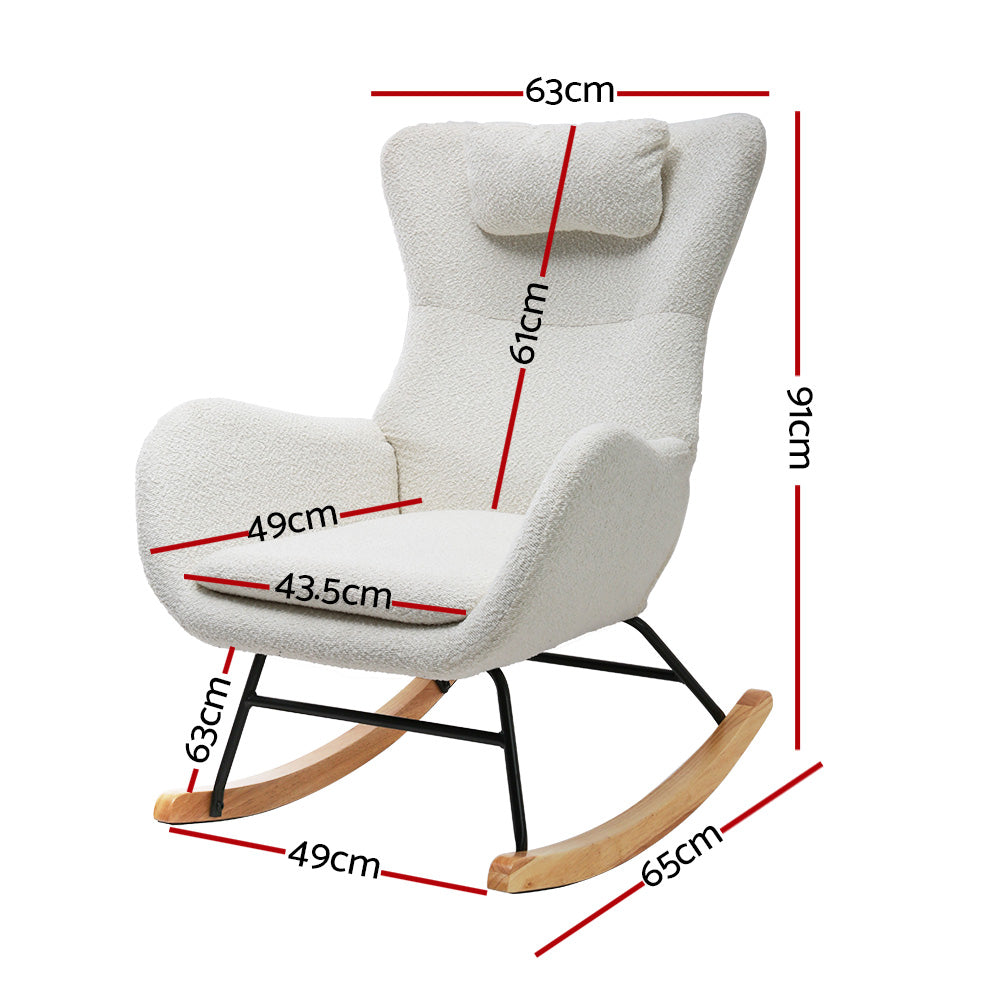 Modern Boucle Nursing Rocking Chair - White - Homecoze