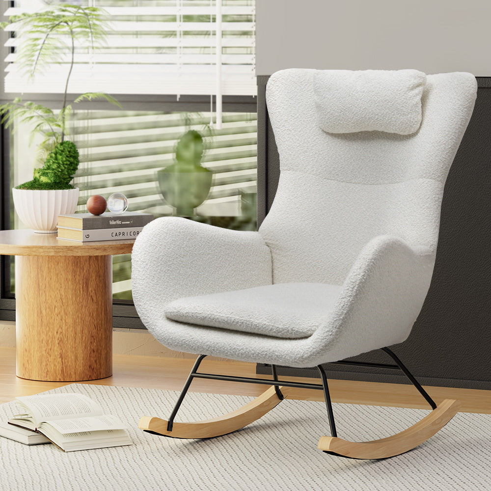Modern Boucle Nursing Rocking Chair - White - Homecoze