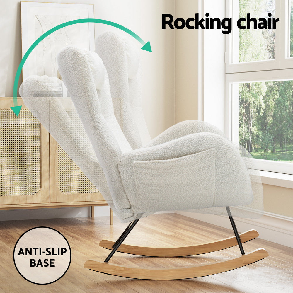 Modern Boucle Nursing Rocking Chair - White - Homecoze