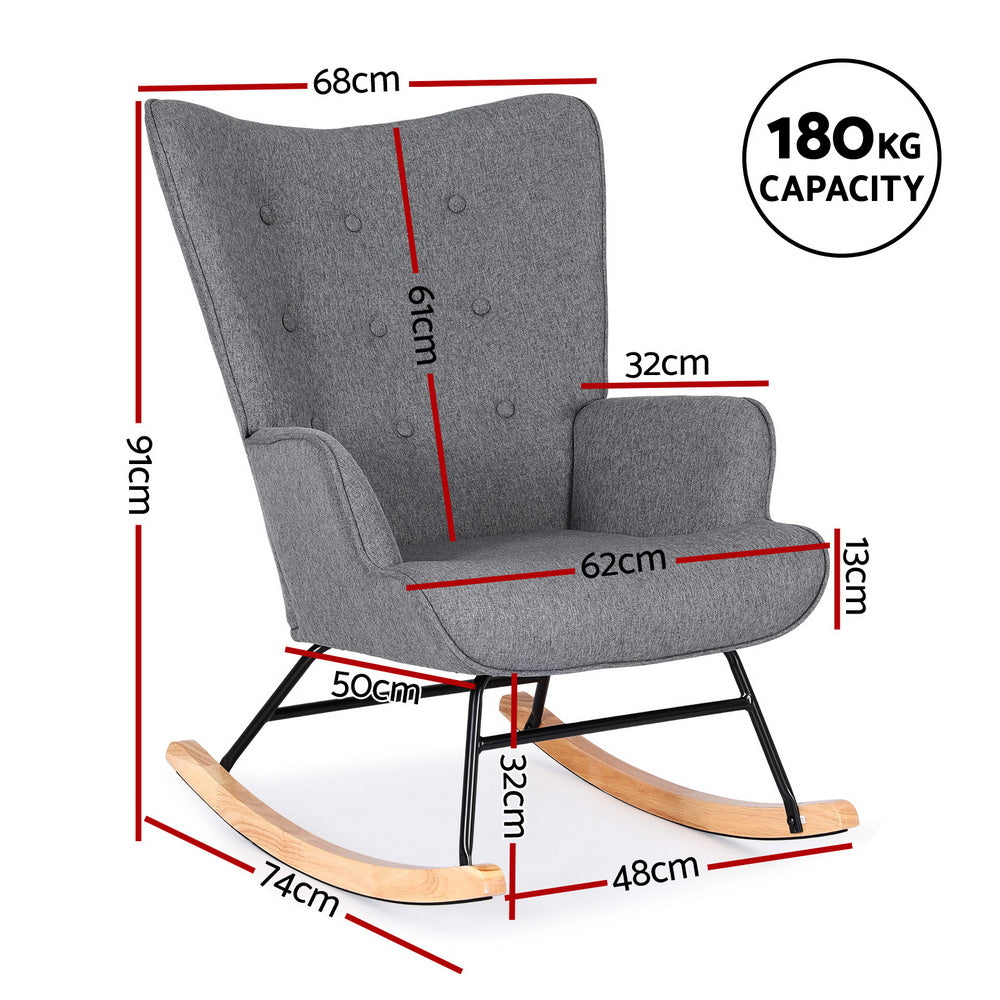 Nyla Faux Linen Rocking Chair - Grey - Homecoze
