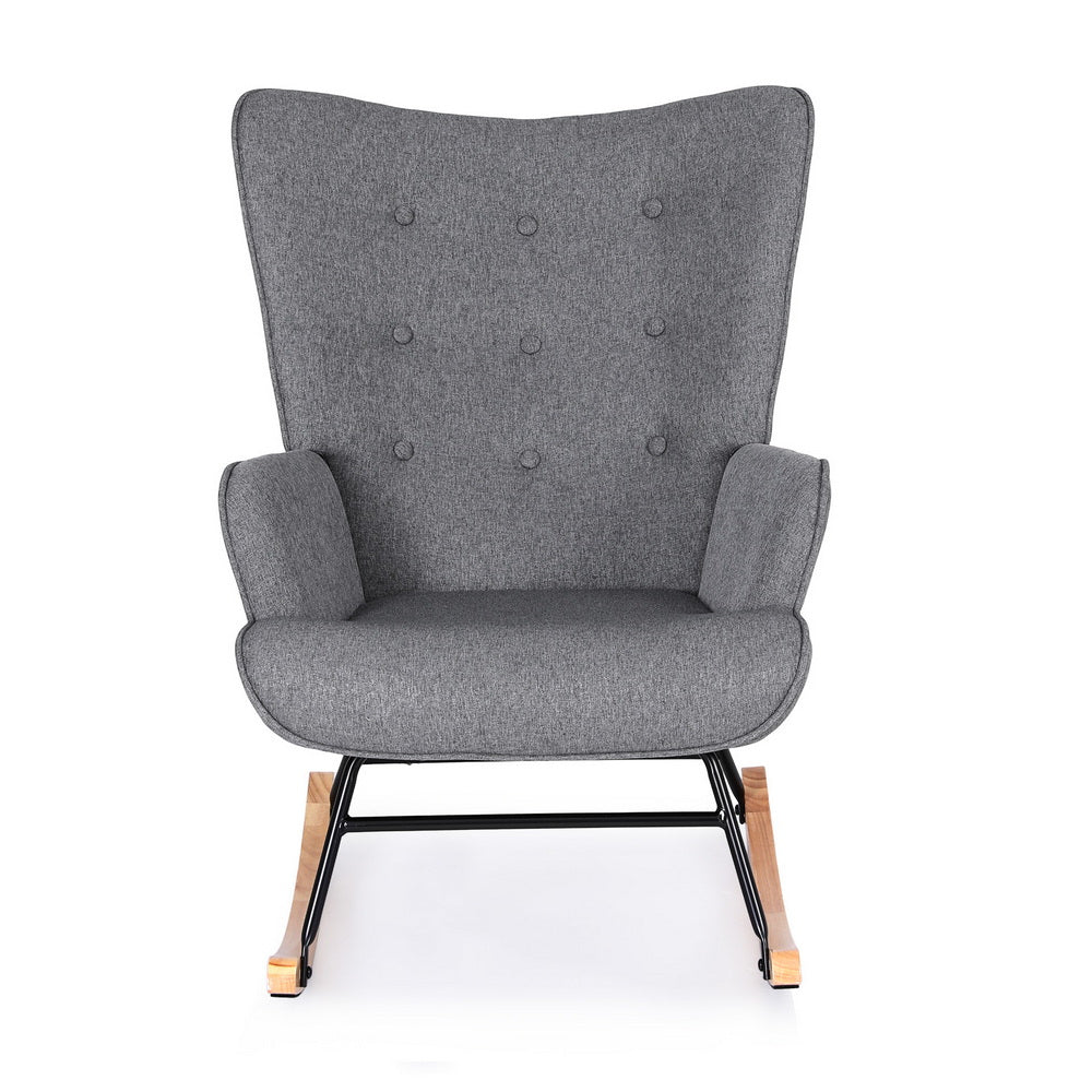 Nyla Faux Linen Rocking Chair - Grey - Homecoze
