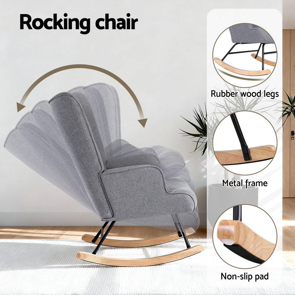 Nyla Faux Linen Rocking Chair - Grey - Homecoze