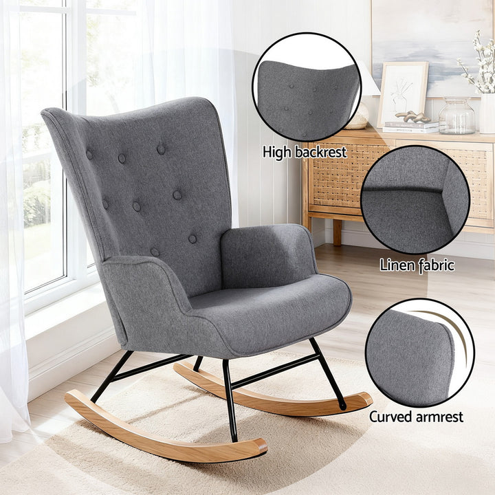 Nyla Faux Linen Rocking Chair - Grey - Homecoze