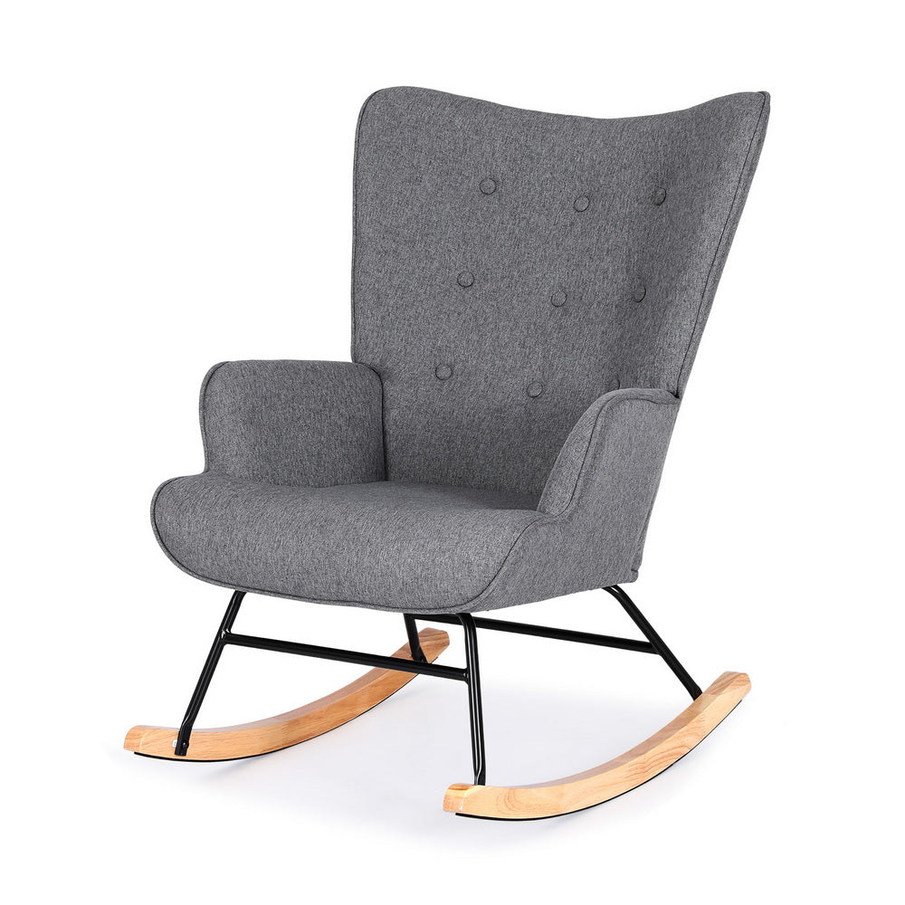 Nyla Faux Linen Rocking Chair - Grey - Homecoze