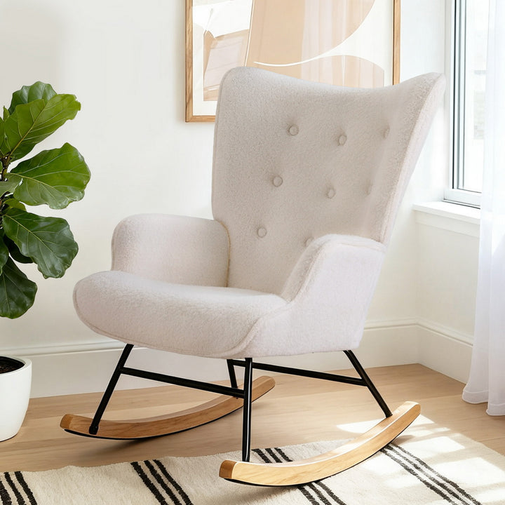 Nyla Boucle Rocking Chair - White - Homecoze