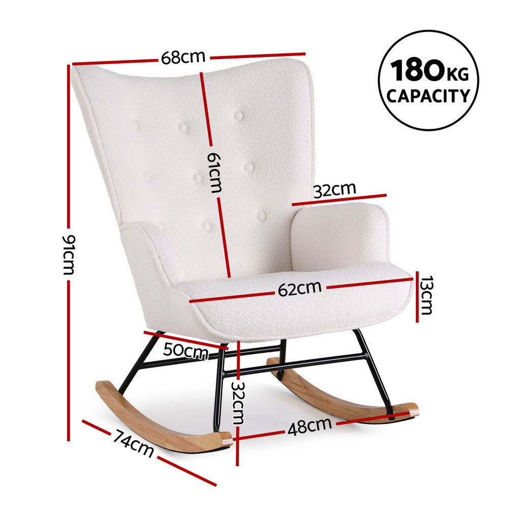 Nyla Boucle Rocking Chair - White - Homecoze