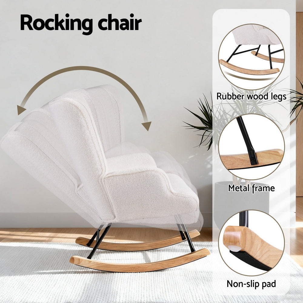 Nyla Boucle Rocking Chair - White - Homecoze