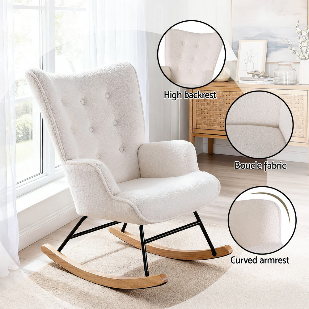 Nyla Boucle Rocking Chair - White - Homecoze