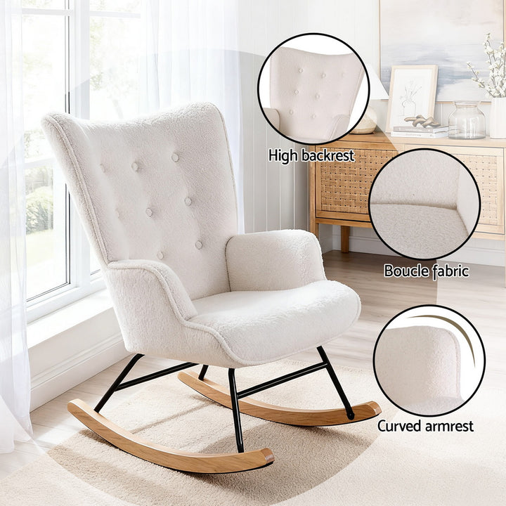 Nyla Boucle Rocking Chair - White - Homecoze